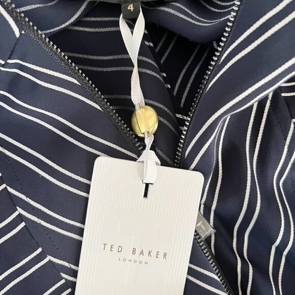 TED BAKER NAVY ZIP FRONT STRIPED MIDI DRESS SIZE 4 US 12 - Picture 4 of 8